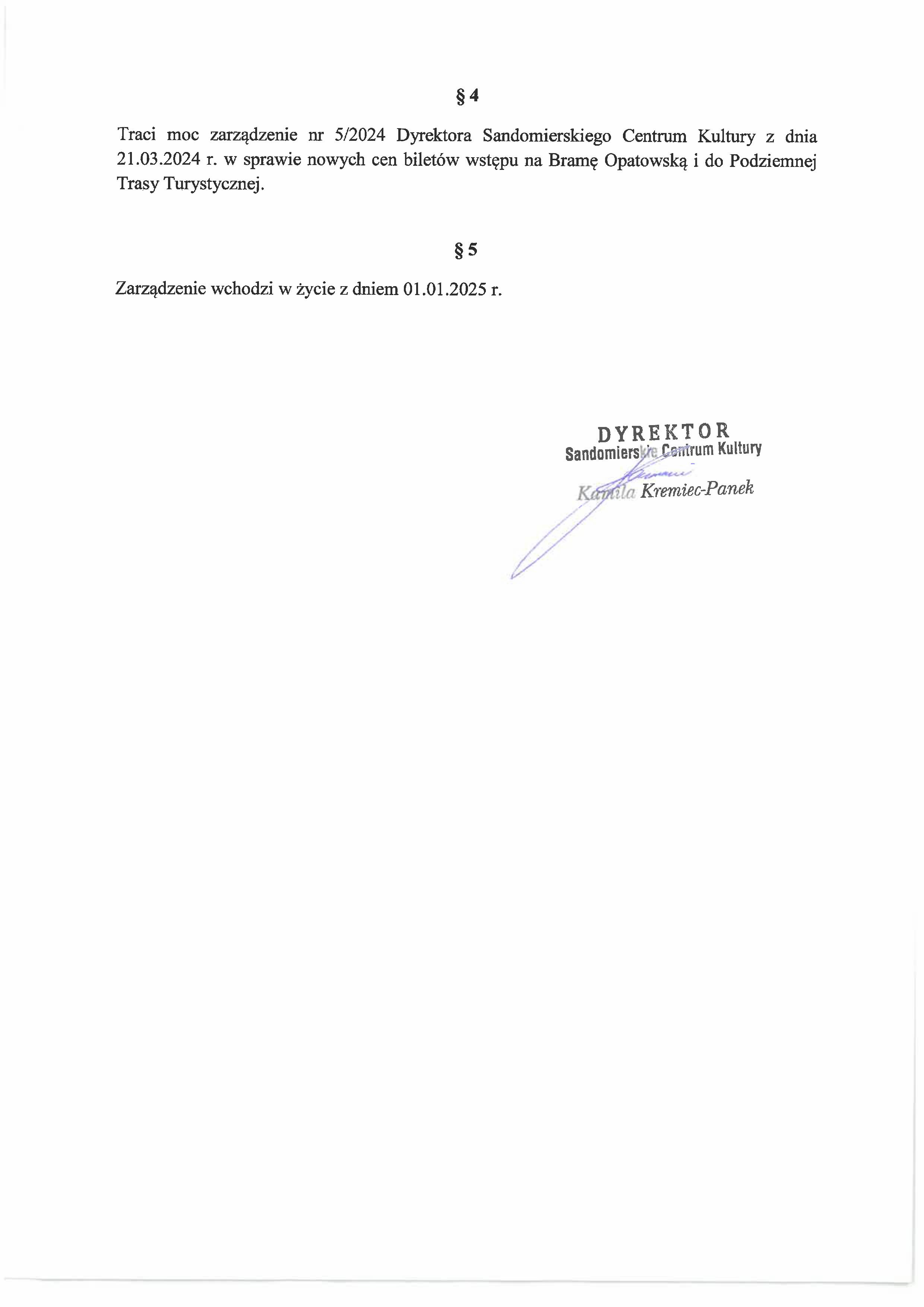 Zarzůdzenie 13 2024 w sprawie nowych cen biletw na BramÖ Opatowsků i Podziemnů TrasÖ Turystycznů 1 obrazy 2